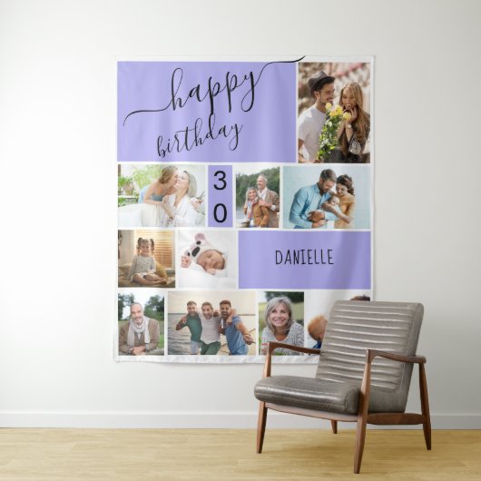 10枚の写真を飾ったラベンダーのパーソナライズされたコラージュ タペストリー (インサイチュ)