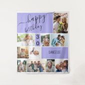 10枚の写真を飾ったラベンダーのパーソナライズされたコラージュ タペストリー (正面)