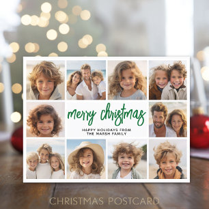 10枚の写真コラージュ - メリークリスマス グリーン シーズンポストカード