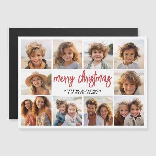 10枚の写真コラージュ - モダンなメリークリスマスマグネット (正面/裏面)