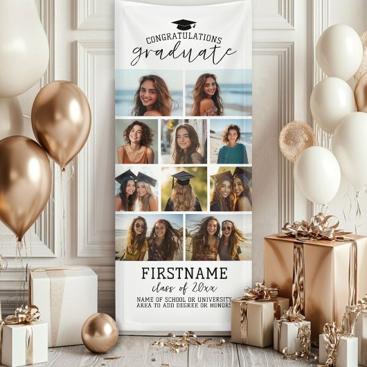 10枚の写真コラージュ 卒業式 現代的 ミニマル 白 横断幕