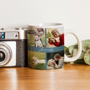 10枚モダンパーソナライズされた写真ドッグティール（緑がかった色）ブルー コーヒーマグカップ