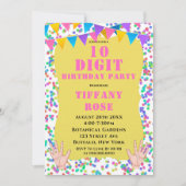 10桁の紙吹雪バースデーパーティ招待状 (正面)