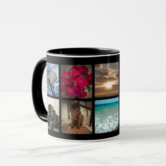 10正方形ブラックフォトコラージュ マグカップ (正面左)