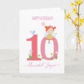 10歳お洒落の誕生日の妖精かわいいピンク カード (黄色い花)