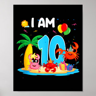 10歳のかに好き 10歳のカニのテーマのビーチ ポスター
