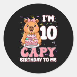 10歳のカピバラ お誕生日おめでとう 10歳の誕生日キャップ ラウンドシール