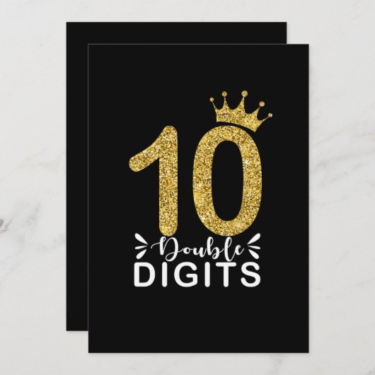 10歳のプレゼント ダブルディジットの女の子 王冠 招待状 (正面/裏面)