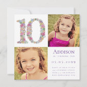 10歳の女の子の誕生日パーティー写真 招待状 (正面)
