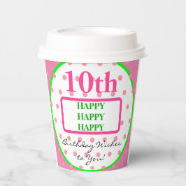 10歳の女の子の誕生日 緑とピンクの水玉 どんな年齢にも 紙コップ