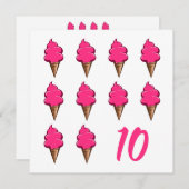 10歳の女の子誕生日かわいいピンクのアイスクリーム 招待状 (正面/裏面)