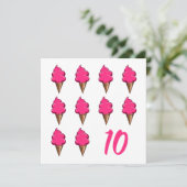 10歳の女の子誕生日かわいいピンクのアイスクリーム 招待状 (スタンド正面)