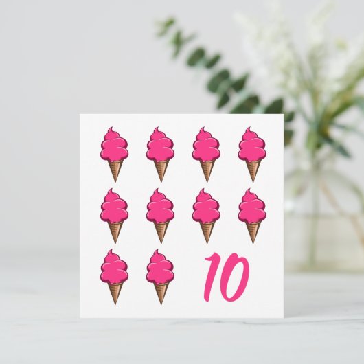 10歳の女の子誕生日かわいいピンクのアイスクリーム 招待状 (スタンド正面)