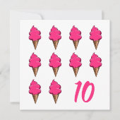 10歳の女の子誕生日かわいいピンクのアイスクリーム 招待状 (正面)