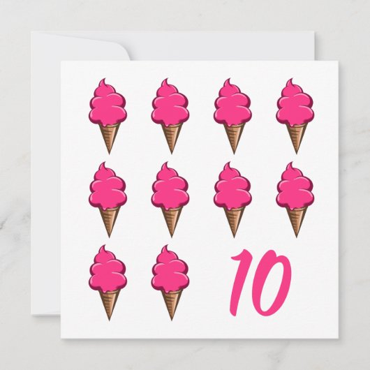 10歳の女の子誕生日かわいいピンクのアイスクリーム 招待状 (正面)