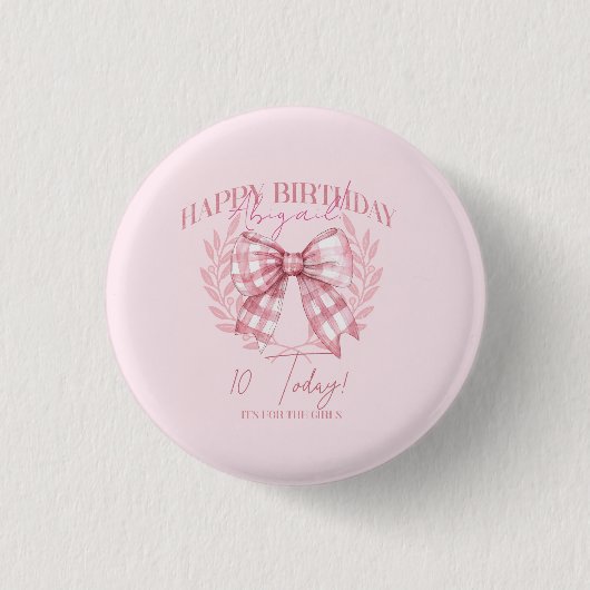 10歳の少女のリボン付き誕生日 缶バッジ (正面)