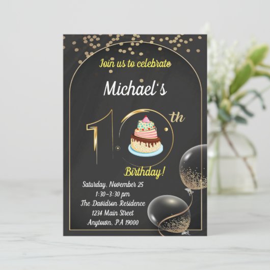 10歳の少年の誕生日招待状 招待状 (スタンド正面)