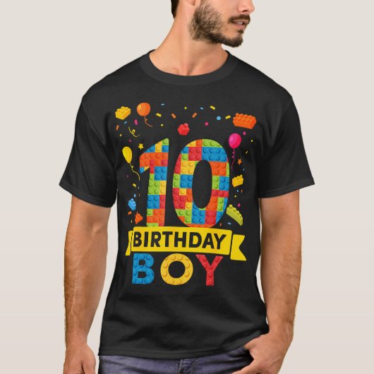 10歳の建物ブロック10th誕生日少年 tシャツ (正面)