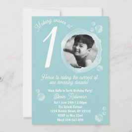 10歳の淡い青い泡の誕生日パーティー 招待状