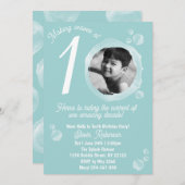 10歳の淡い青い泡の誕生日パーティー 招待状 (正面/裏面)