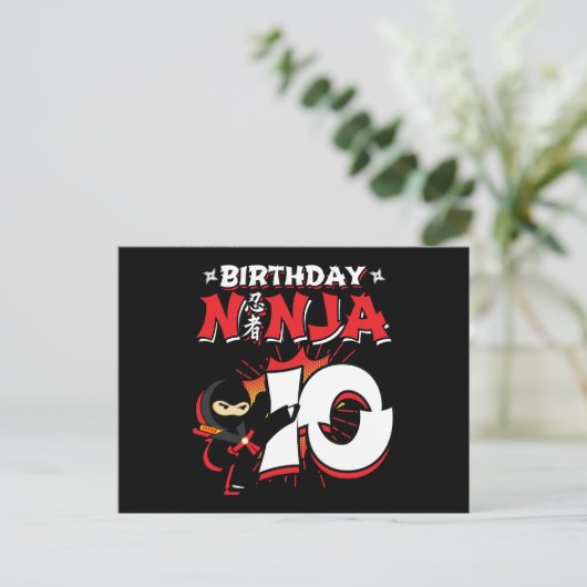 10歳の漫画スタイルの忍者 10歳の誕生日 ポストカード (スタンド正面)