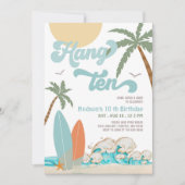 10歳の男の子のサーフィン誕生日ビーチパーティー 招待状 (正面)