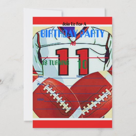 10歳の男の子のフットボールの誕生日の招待状 招待状 (正面)