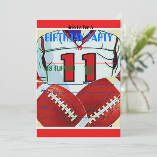10歳の男の子のフットボールの誕生日の招待状 招待状 (スタンド正面)