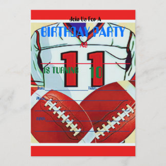 10歳の男の子のフットボールの誕生日の招待状 招待状
