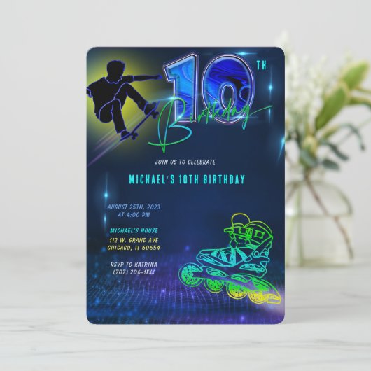 10歳の男の子の誕生日カード 招待状 (スタンド正面)