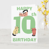 10歳の誕生日おめでとうらくがき猫カスタムメッセージ カード (黄色い花)