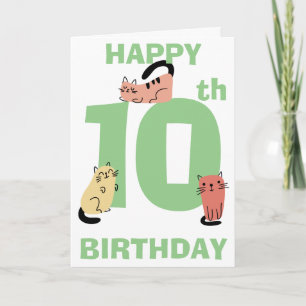 10歳の誕生日おめでとうらくがき猫カスタムメッセージ カード