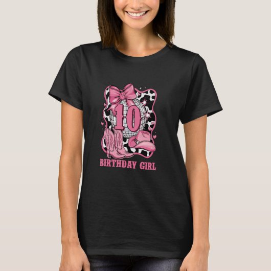 10歳の誕生日おめでとう女の子 リボン ロデオ ウエスタンカウガール Tシャツ (正面)