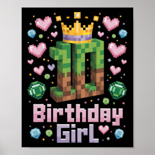 10歳の誕生日おめでとう女の子Tシャツ ゲーミング ピクセルパーティ 10才 ポスター