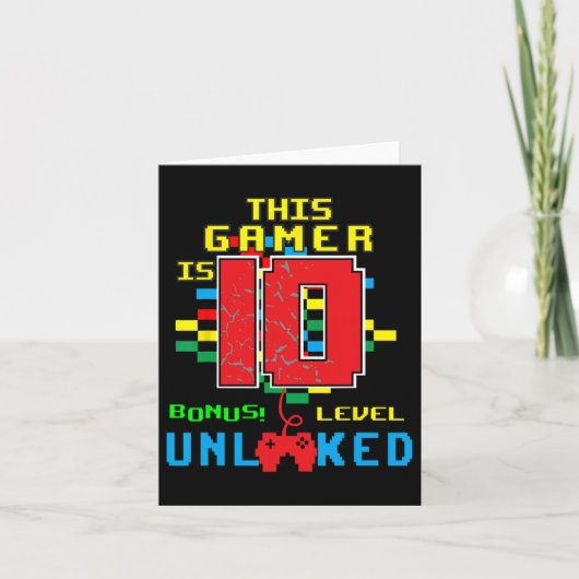 10歳の誕生日おめでとう ゲームのアンロックレベル10 Yシャツ カード (正面)
