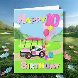 10歳の誕生日おめでとう ドット ピンク 女の子 ゴルフカード カード