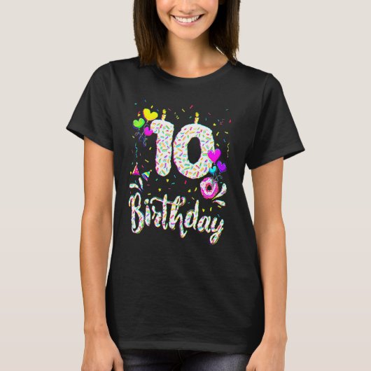 10歳の誕生日おめでとう ドーナツ女子 バースデーギフト Tシャツ (正面)