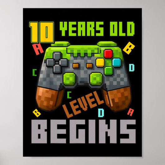 10歳の誕生日おめでとう ピクセル ゲーミング コントローラー 10才 ポスター (正面)