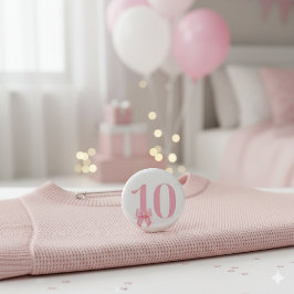 10歳の誕生日おめでとう ピンクのリボンボタン 缶バッジ