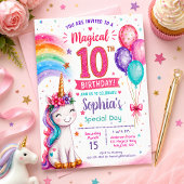 10歳の誕生日おめでとう ユニコーンの女の子 招待状
