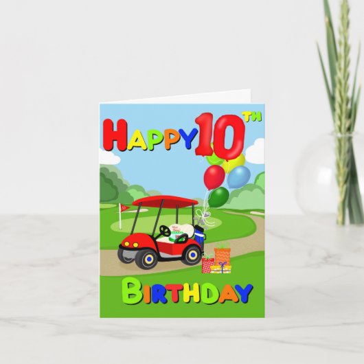 10歳の誕生日おめでとう レッド ボーイズ ゴルフ カード (正面)