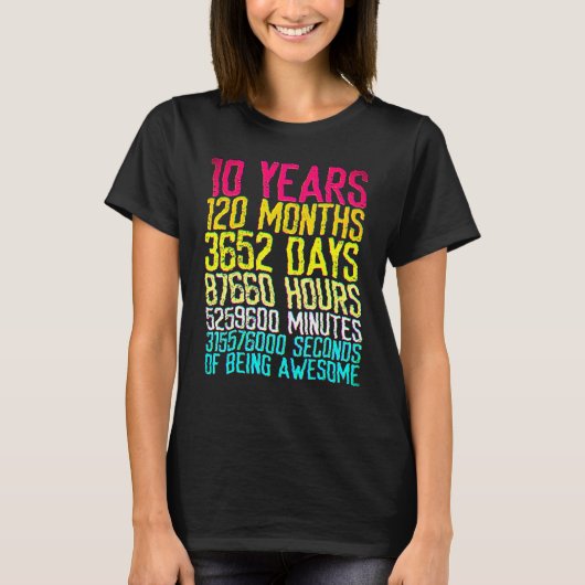 10歳の誕生日おめでとう レトロなデザイン 120ヶ月 Tシャツ (正面)