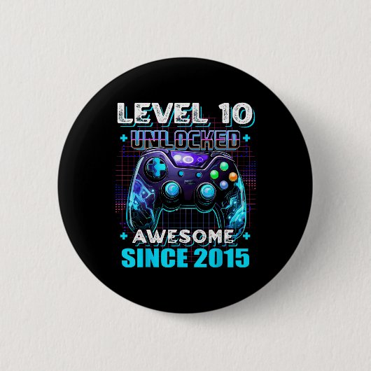 10歳の誕生日おめでとう レベル10ゲーマー 10歳のビデオゲーム 缶バッジ (正面)