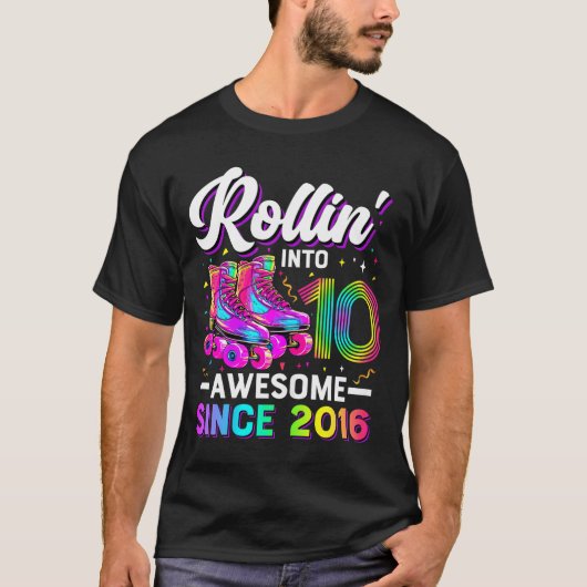 10歳の誕生日おめでとう ローラースケート女子  Tシャツ (正面)
