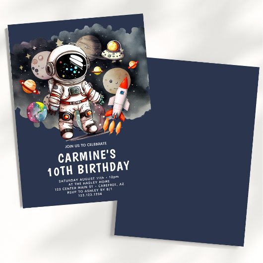 10歳の誕生日おめでとう！宇宙の惑星少年 招待状