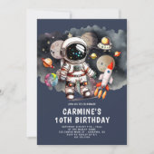 10歳の誕生日おめでとう！宇宙の惑星少年 招待状 (正面)