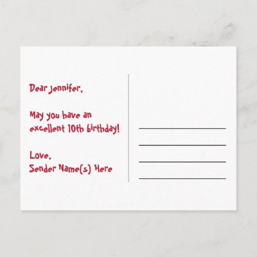 10歳の誕生日おめでとう!楽しいスター柄、虹色の10、名前入り ポストカード (裏面)