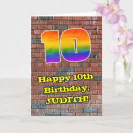 10歳の誕生日おめでとう!楽しい落書き風レインボー10 カード