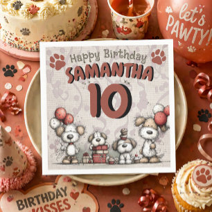 10歳の誕生日おめでとう！田舎風の可愛い女の子と子犬 スタンダードカクテルナプキン