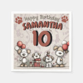 10歳の誕生日おめでとう！田舎風の可愛い女の子と子犬 スタンダードカクテルナプキン (正面)